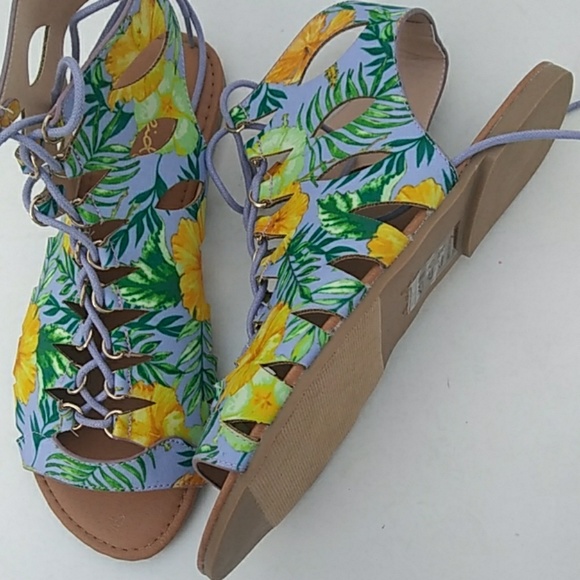 New Women's Lilac/Yellow Fabric Lace Closure Sanda - Picture 8 of 9